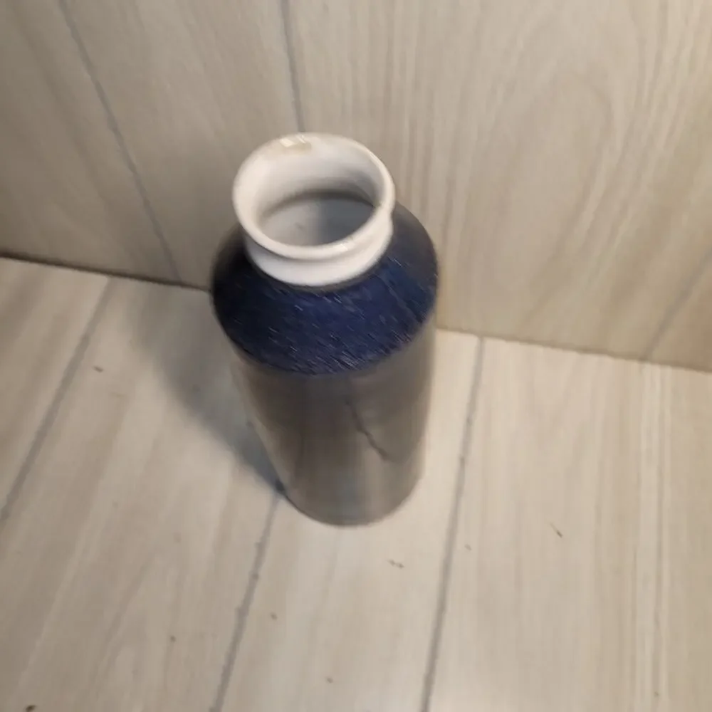 Vtg Elegant Blue Vase Pottery Coin Jar Shelf Sitter Vacation Money 